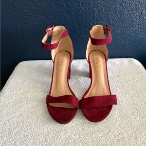 Allegra K Open Toe Chunky Heel with Ankle Strap Burgundry
